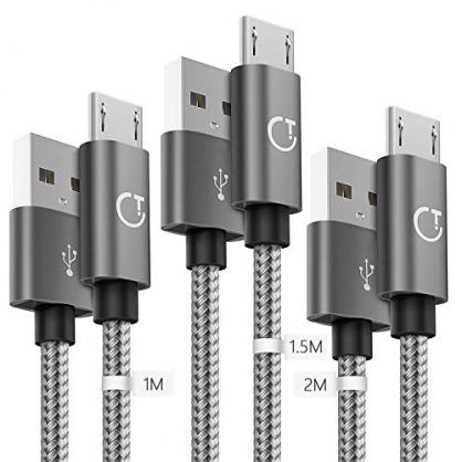 Gritin Cable Micro USB 3 Pack-1M/1.5M/2M,Carga Rpida Trenzado de Nylon Cargador Micro USB para Galaxy, Kindle, Nexus y ms