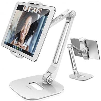 AboveTEK Soporte para Tableta, Puerta de Aluminio de Brazo Largo para iPad/iPhone/Samsung y Otros Dispositivos de 4'-11', Soporte Flexible para Tableta de 360   , Adecuado para Cocina/Oficina/Mesa